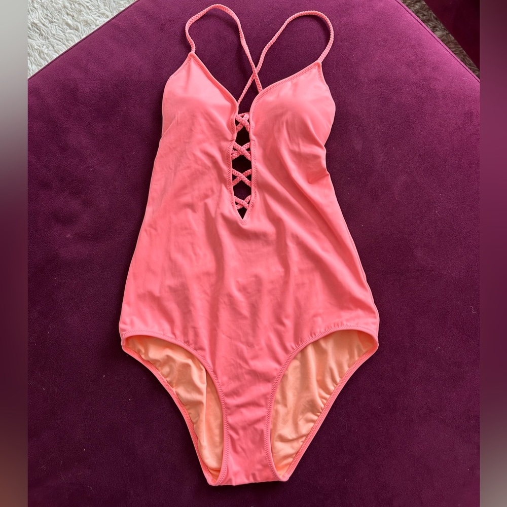 Victoria's Secret Coral Pink One-Piece Swimsuit with Lattice Front